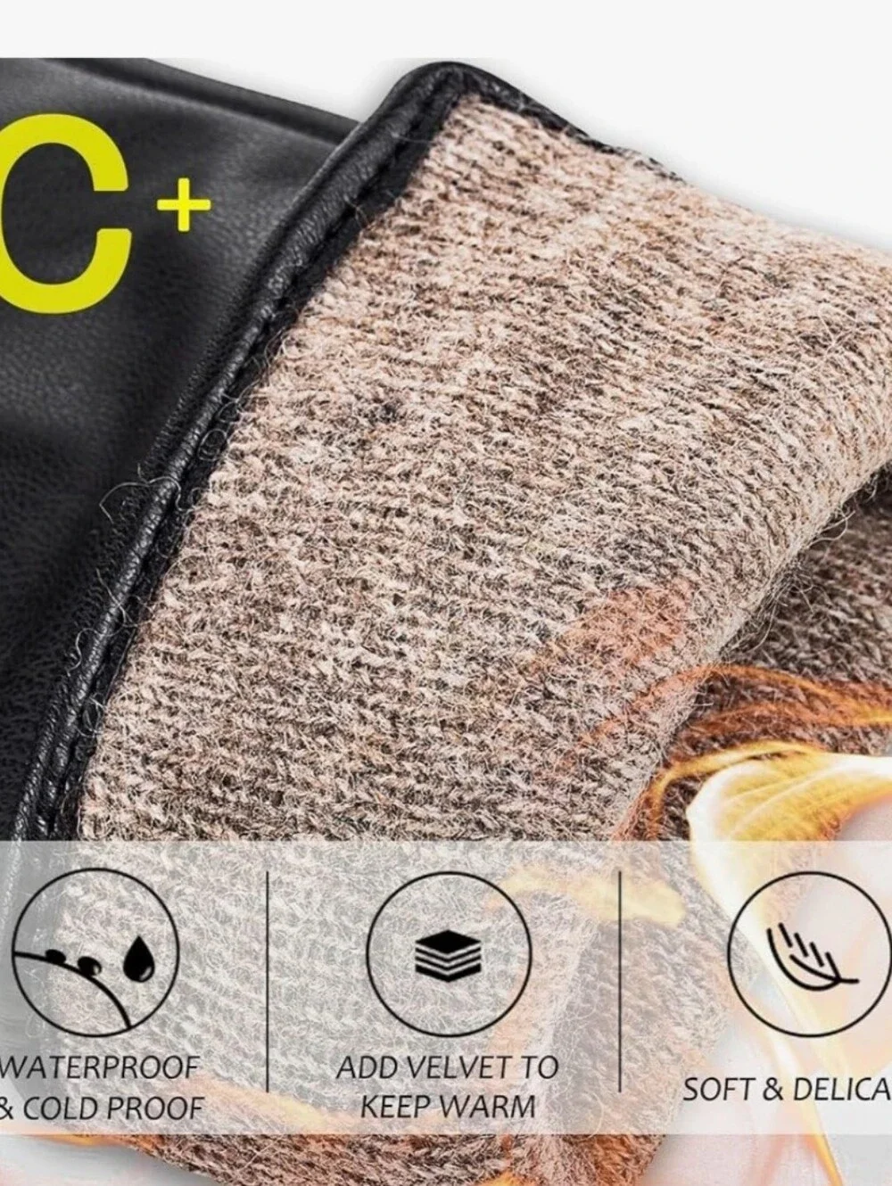 PU Leather Gloves XL Black Gloves Touch Screen Texting Cashmere Wool Lined Warm
